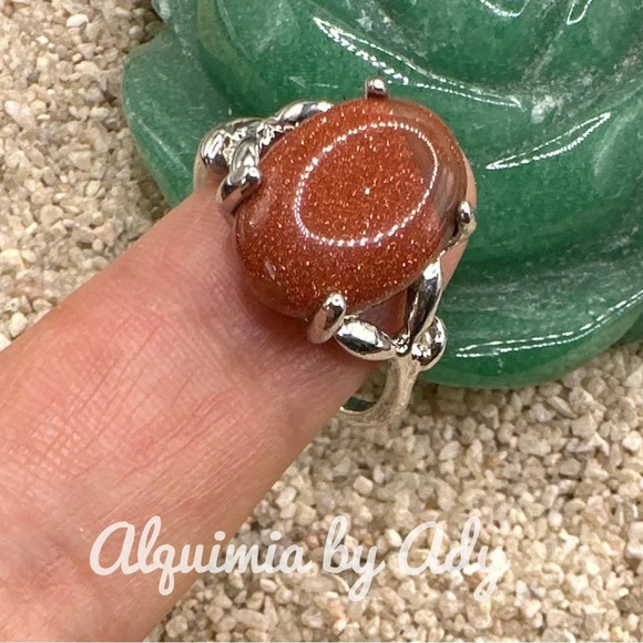 Silver sunstone Victorian gem ring/boho/colorful - Picture 1 of 7